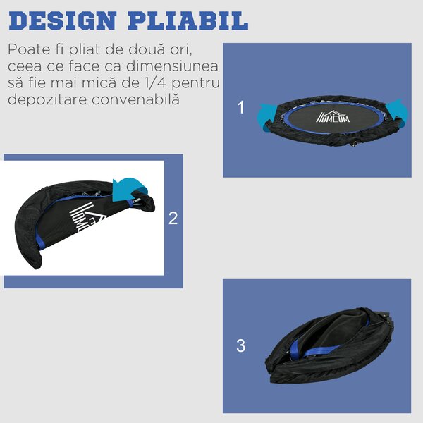 HOMCOM Trambulină Elastică Pliabilă cu Mâner Reglabil, Ø102x99123 cm, Albastru | Aosom Romania