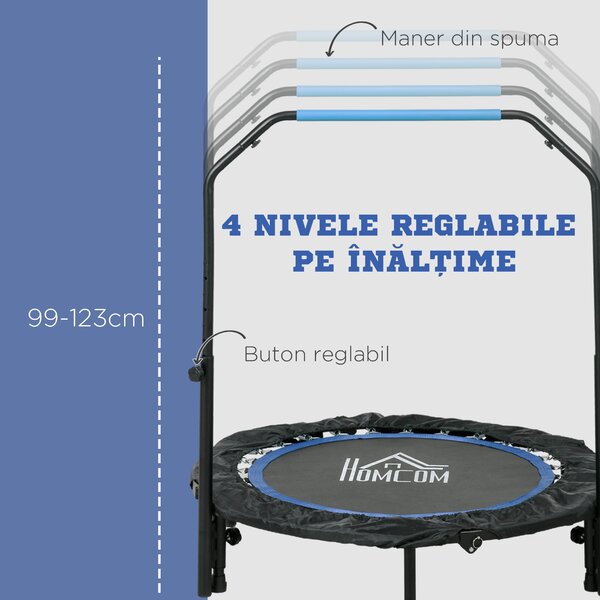HOMCOM Trambulină Elastică Pliabilă cu Mâner Reglabil, Ø102x99123 cm, Albastru | Aosom Romania