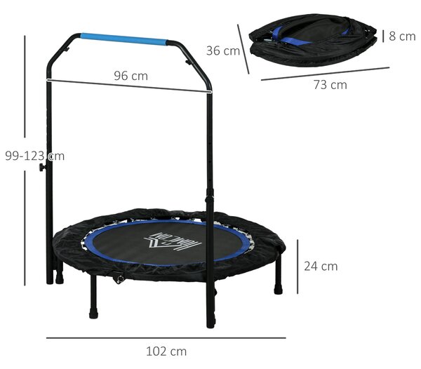 HOMCOM Trambulină Elastică Pliabilă cu Mâner Reglabil, Ø102x99123 cm, Albastru | Aosom Romania