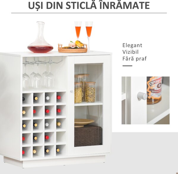 HOMCOM Dulap pentru Sticle cu Suport pentru Pahare și Sticle de Vin, 80x36x85 cm, Alb | Aosom Romania