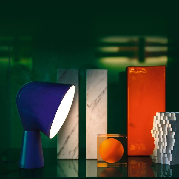 Foscarini Lampa de masă designer Binic, albastră, Albastru, Camera de zi / sufragerie, Plastic, Design