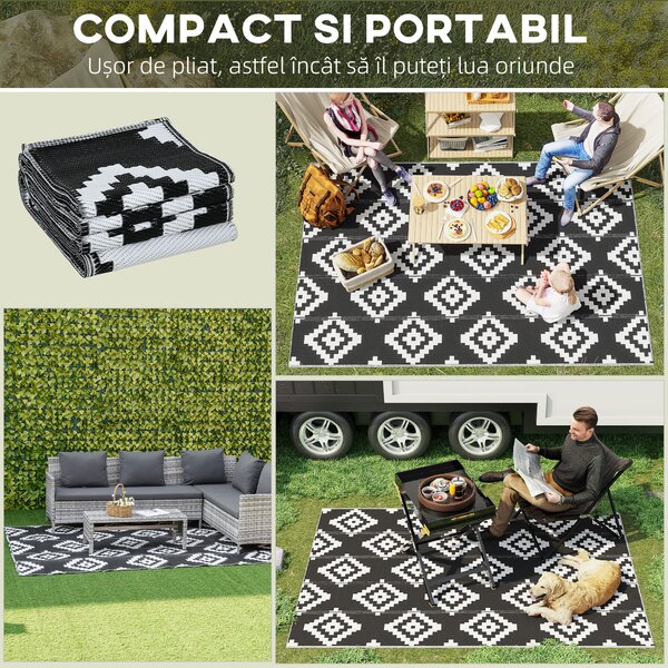 Outsunny Covor de Exterior Rezistent la Raze UV, 182x274 cm, Negru și Alb | Aosom Romania