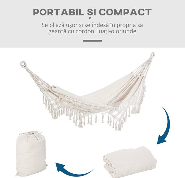Outsunny Hamac de Grădină Suspendat din Pânză cu Franjuri și Geantă de Transport, 288x150 cm, Crem | Aosom Romania