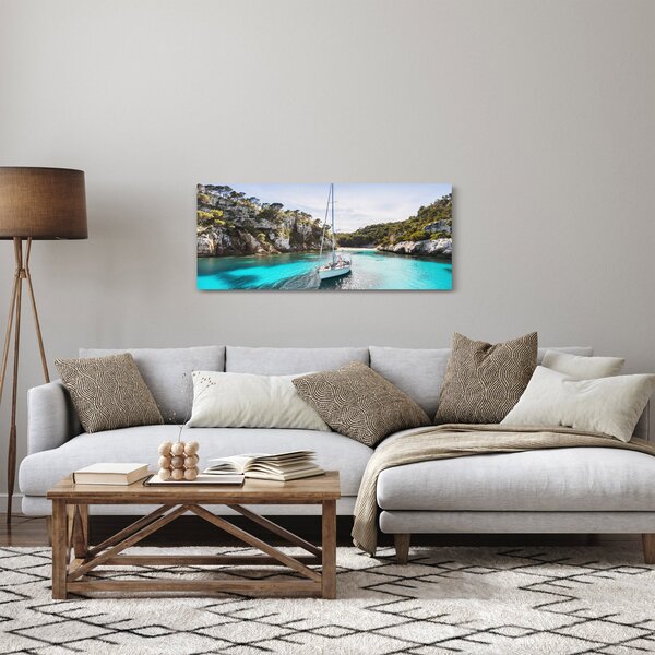 Tablou - Plajă cu barca cu pânze (120x50 cm)