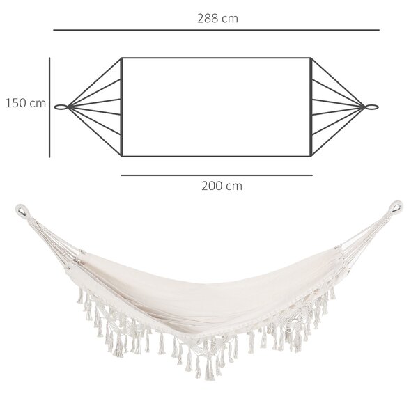 Outsunny Hamac de Grădină Suspendat din Pânză cu Franjuri și Geantă de Transport, 288x150 cm, Crem | Aosom Romania