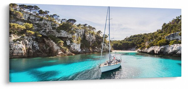 Tablou - Plajă cu barca cu pânze (120x50 cm)