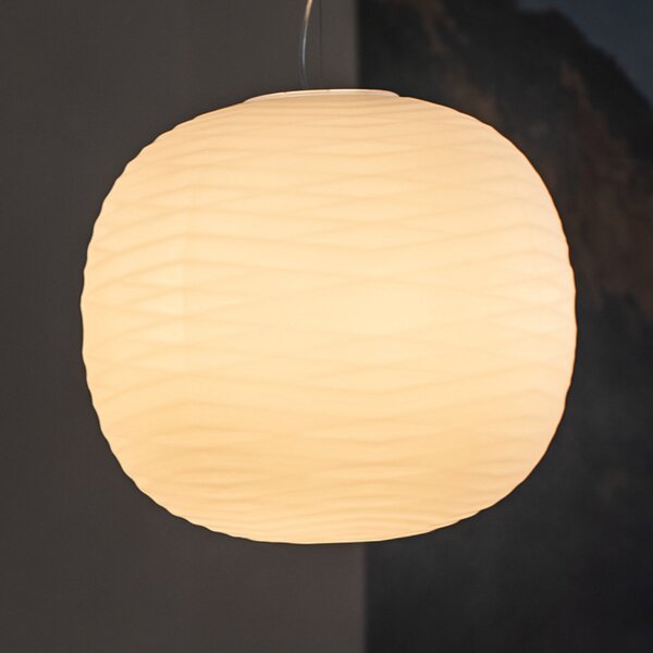 Foscarini Gem E27 LED suspendat din sticlă, reglabil, Alb, Camera de zi / sufragerie, Sticlă, Design