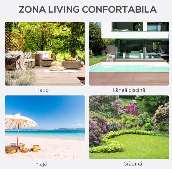 Outsunny Set 2 sezlonguri si masuta cu blat din sticla, sezlong pentru gradina din material respirabil si metal, 59x169x66 cm, negru