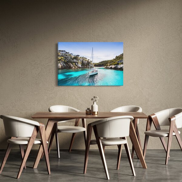 Tablou - Plajă cu barca cu pânze (90x60 cm)