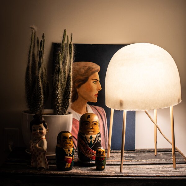 Foscarini Kurage lampă de masă din hârtie Washi, Alb, Camera de zi / sufragerie, Lemn, Design