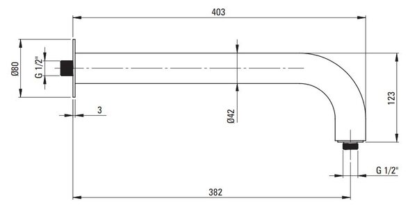 SILIA – Țeavă de duș, montare pe perete, 380 mm (NQS_C41K) Finisaj: Bronz periat