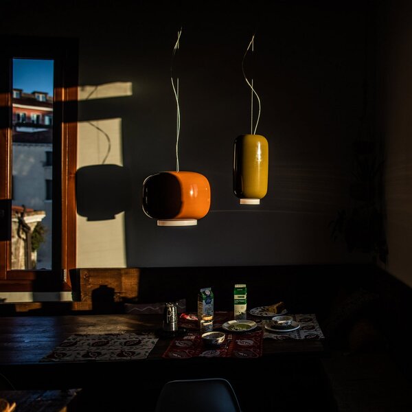 Foscarini Chouchin 2 lampă suspendată LED, verde, reglabil, Verde, Bucătărie, Sticlă, Design
