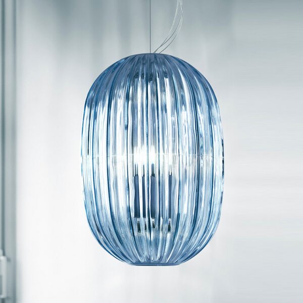 Foscarini Plass media lampă susp. E27, albastru, reglabil, Albastru, Camera de zi / sufragerie, Plastic, Design