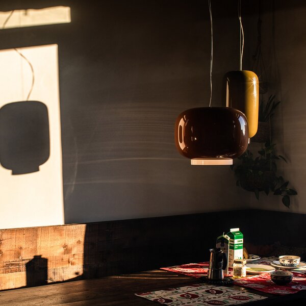 Foscarini Chouchin 2 lampă suspendată LED, verde, reglabil, Verde, Bucătărie, Sticlă, Design