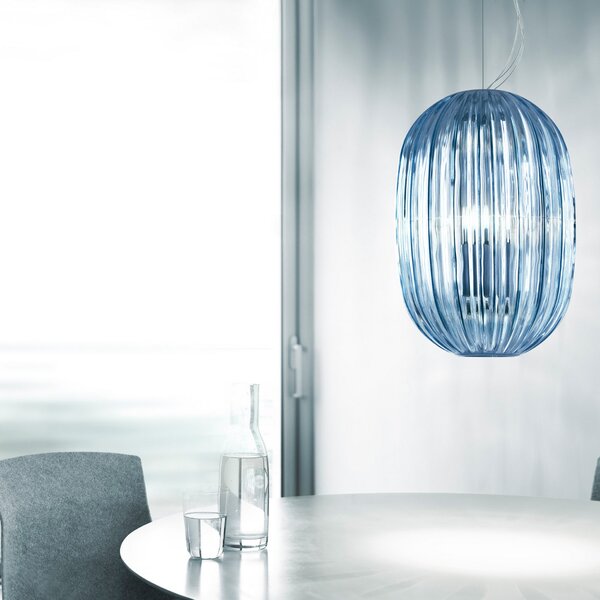 Foscarini Plass media lampă susp. E27, albastru, reglabil, Albastru, Camera de zi / sufragerie, Plastic, Design