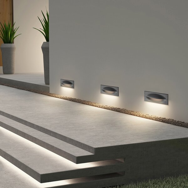 Lucande LED lampă de perete încastrată Zandro, 25 cm, antracit, IP65, Negru, Metal, Modern, Luminile încastrate unghiulare