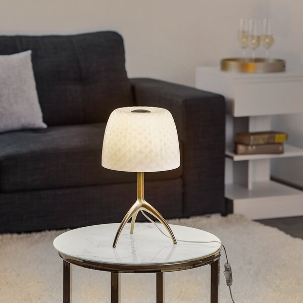 Foscarini Lampa de masă Lumiere 30, 45 cm, pastilă, pornită/oprită, Alb, Camera de zi / sufragerie, Sticlă, Design, Tripod