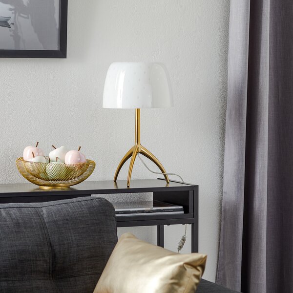 Foscarini Lampa de masă Lumiere 30, 45 cm, sticlă cu bule, pornită/oprită, Alb, Camera de zi / sufragerie, Sticlă, Design, Tripod