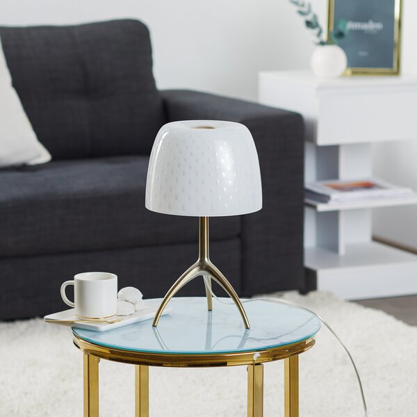 Foscarini Lampa de masă Lumiere 30, 35 cm, sticlă cu bule, dimabil., reglabil, Alb, Camera de zi / sufragerie, Sticlă, Design, Tripod