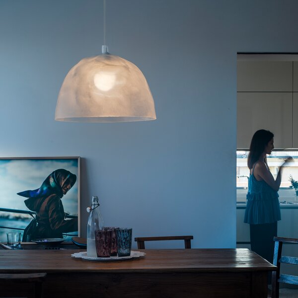 Foscarini Lampa suspendată Bump albă mată, reglabil, Alb, Camera de zi / sufragerie, Plastic, Design