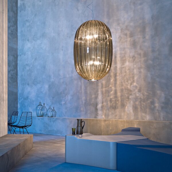 Foscarini Plass media lampă susp. E27+GU10, gri, reglabil, Gri, Camera de zi / sufragerie, Plastic, Design
