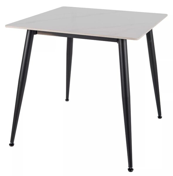 Masa RION, alb cu efect de marmura/negru, ceramica/metal, 80x80x76 cm