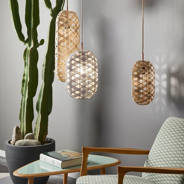 Forestier Capsule S lampă pendul, 36 cm, natur, reglabil, Bej, Camera de zi / sufragerie, Bamboo, Design