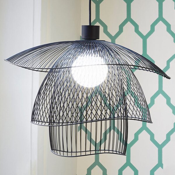 Forestier Papillon S lampă suspendată 56 cm negru, reglabil, Negru, Camera de zi / sufragerie, Metal, Design