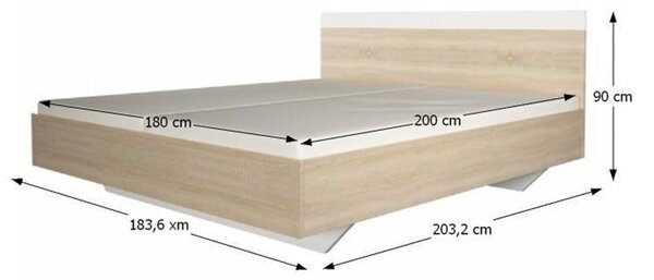 Dormitor (pat 180x200 cm, 2 buc Noptieră, Dulap) Gabreola (Stejar sonoma + alb). 1075406