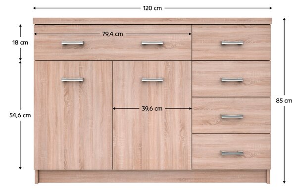 KONDELA Comodă 2D5S, stejar Sonoma, TOPTY TIP 22