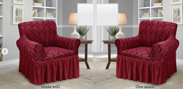 Set 2 Huse elastice pentru fotolii, cu volanas si model Jacquard Bordo