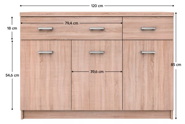 KONDELA Comodă 3D2S, stejar Sonoma, TOPTY TIP 23