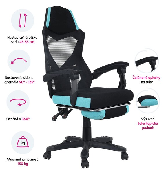 Scaun de birou Jarak 884H-L036 (negru + neo mint). 1075437