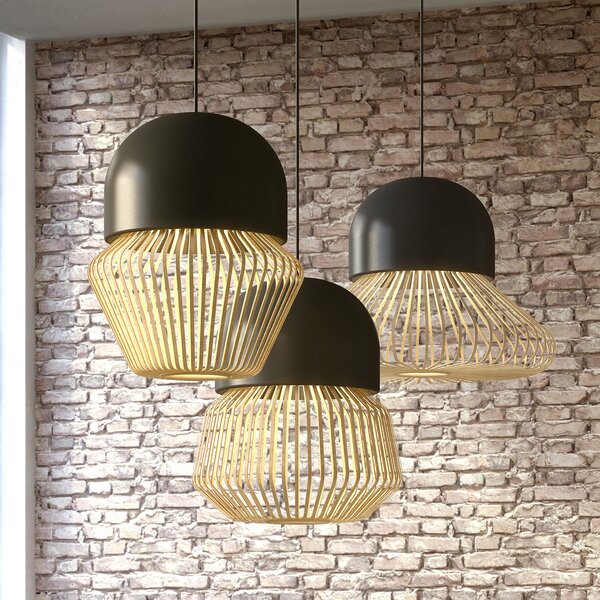 Forestier Lampa suspendată Anemos L, gri închis, Ø 55 cm, E27, reglabil, Negru, Camera de zi / sufragerie, Bamboo, Design