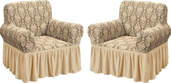Set 2 Huse elastice pentru fotolii, cu volanas si model Jacquard Bej