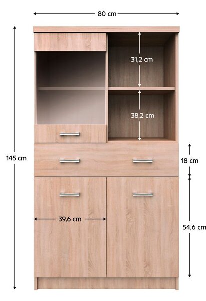 Z0ND0 Vitrină Topta Typ 34 2D1W1S80 (Stejar sonoma). 1075493