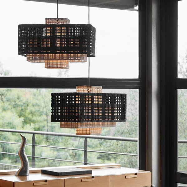 Forestier Lampă suspendată Matrix, bej/alb/negru, reglabil, Negru, Camera de zi / sufragerie, Design