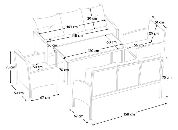 Set mobilier de grădină Leran 210627 (negru + gri) (pentru 8 persoane). 1075505