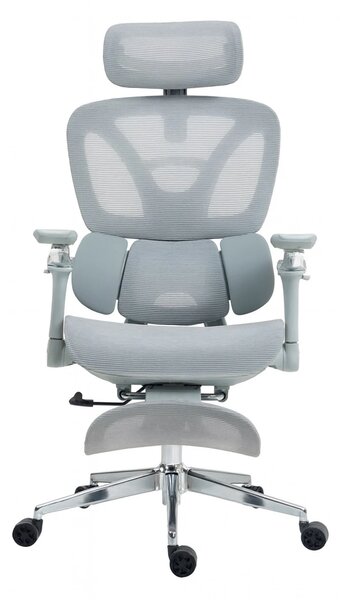 METACHAIR DORO VENT Scaun ergonomic, sezut cu ventilatie, suport lombar dinamic, spătar reglabil înălțime, cotiere 6D, tetieră 2D, suport picioare, mecanism multifunctional inclinare/blocare, pivotant, Mesh, Gri