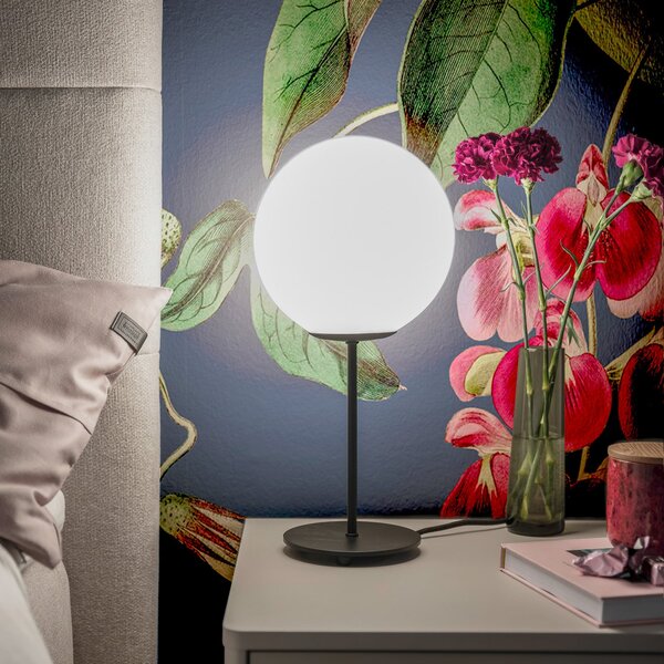 Schöner Wohnen Palais lampă de masă înălțime 41cm Ø25cm, Alb, Camera de zi / sufragerie, Sticlă, Modern, Umbră de masă