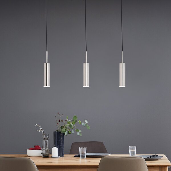 Schöner Wohnen Stina LED pandantiv 3-lumini nichel, reglabil, Gri, Camera de zi / sufragerie, Metal, Modern