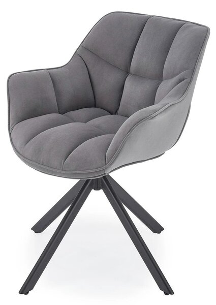 Scaun rotativ K610, gri/negru, stofa catifelata/metal, 65x64x79 cm