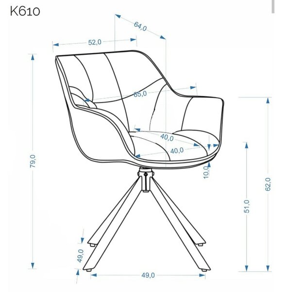 Scaun rotativ K610, gri/negru, stofa catifelata/metal, 65x64x79 cm