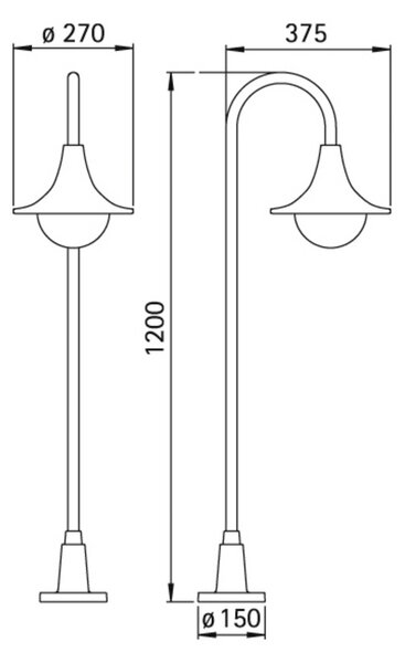 Albert Leuchten Lampă de trotuar 169, formă curbă, negru, Negru, Metal