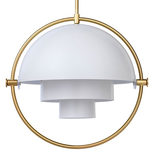 GUBI Suspensie Multi-Lite, Ø 36 cm, alamă/alb, reglabil, Alb, Camera de zi / sufragerie, Metal, Design