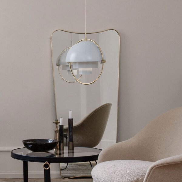 GUBI Lampă suspendată Gubi Multi-Lite, Ø 36 cm, crom/alb, reglabil, Alb, Camera de zi / sufragerie, Metal, Design