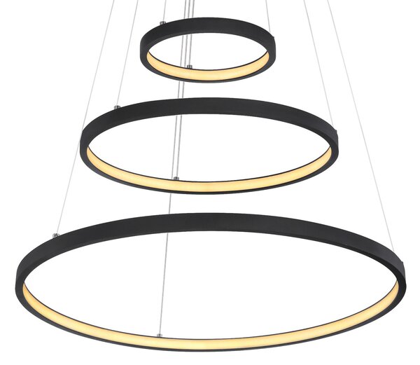 Globo Lampă suspendată LED Ralph, 3 becuri, negru, reglabil, Negru, Camera de zi / sufragerie, Metal