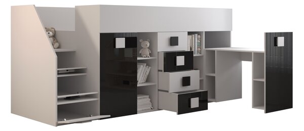 Pat multifuncțional 90 cm Toreno 3 (Alb + alb lucios + mânere alb lucios) (S). 1083329