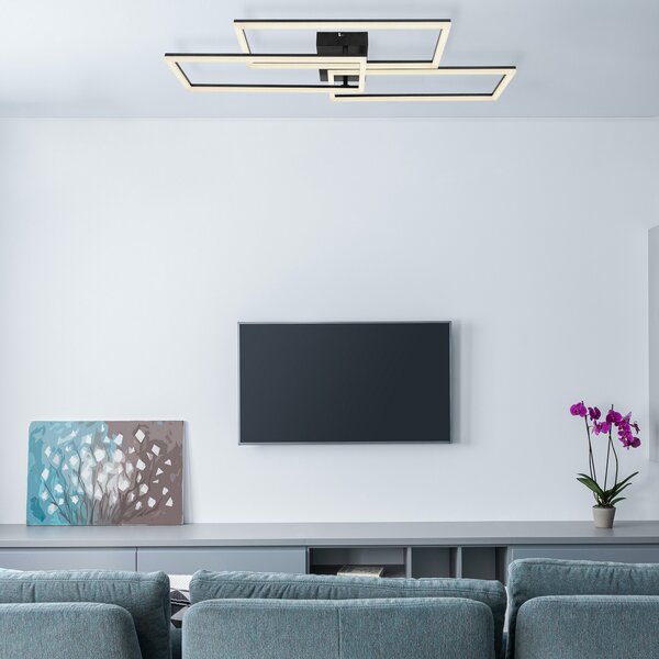 Globo Plafonieră LED Tiny 3 bec. dreptunghiuri negru CCT, reglabil, Negru, Camera de zi / sufragerie, Metal