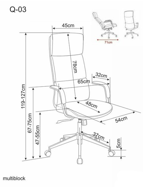 Scaun birou Q-03, gri, piele ecologică, 64x48x119 cm